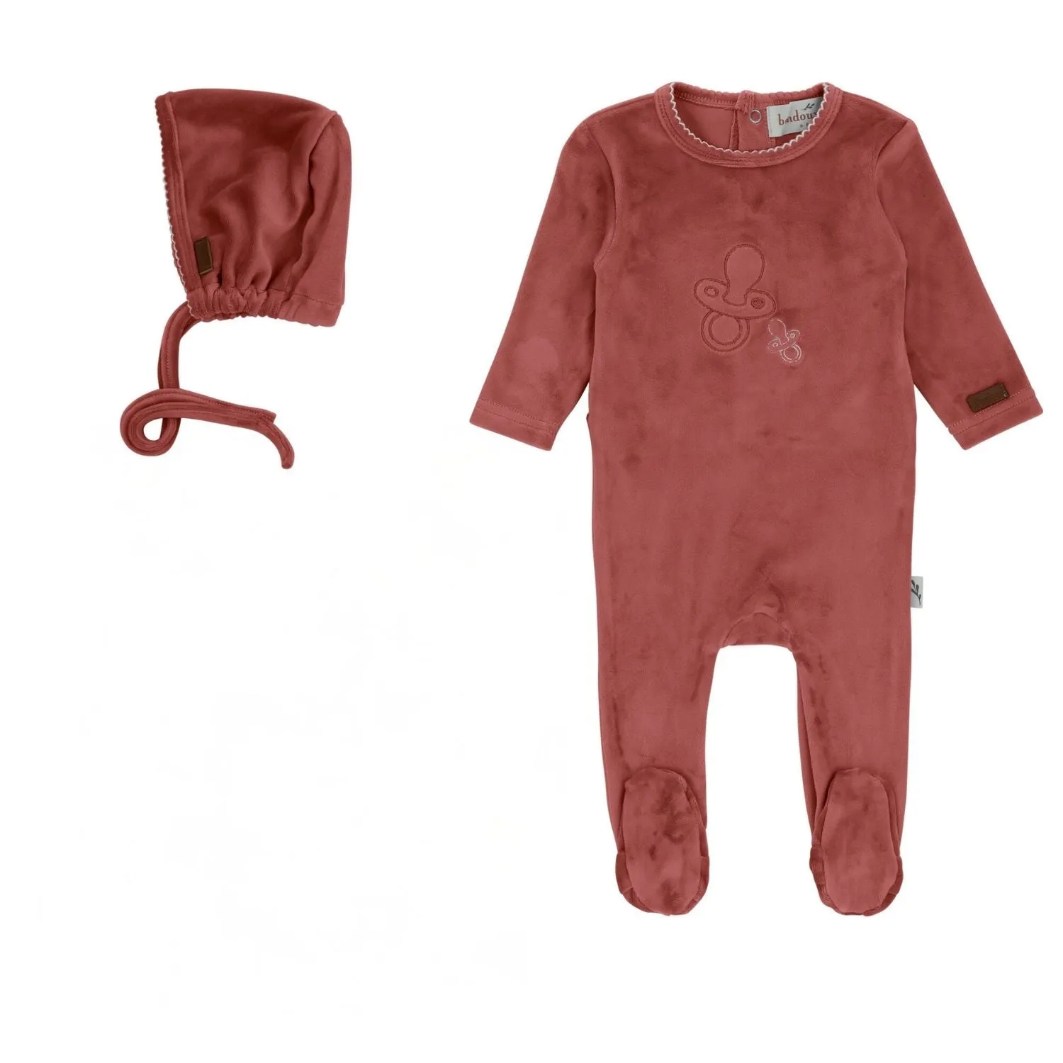 Bondoux Paci Embroidered Velour Footie & Bonnet Girls