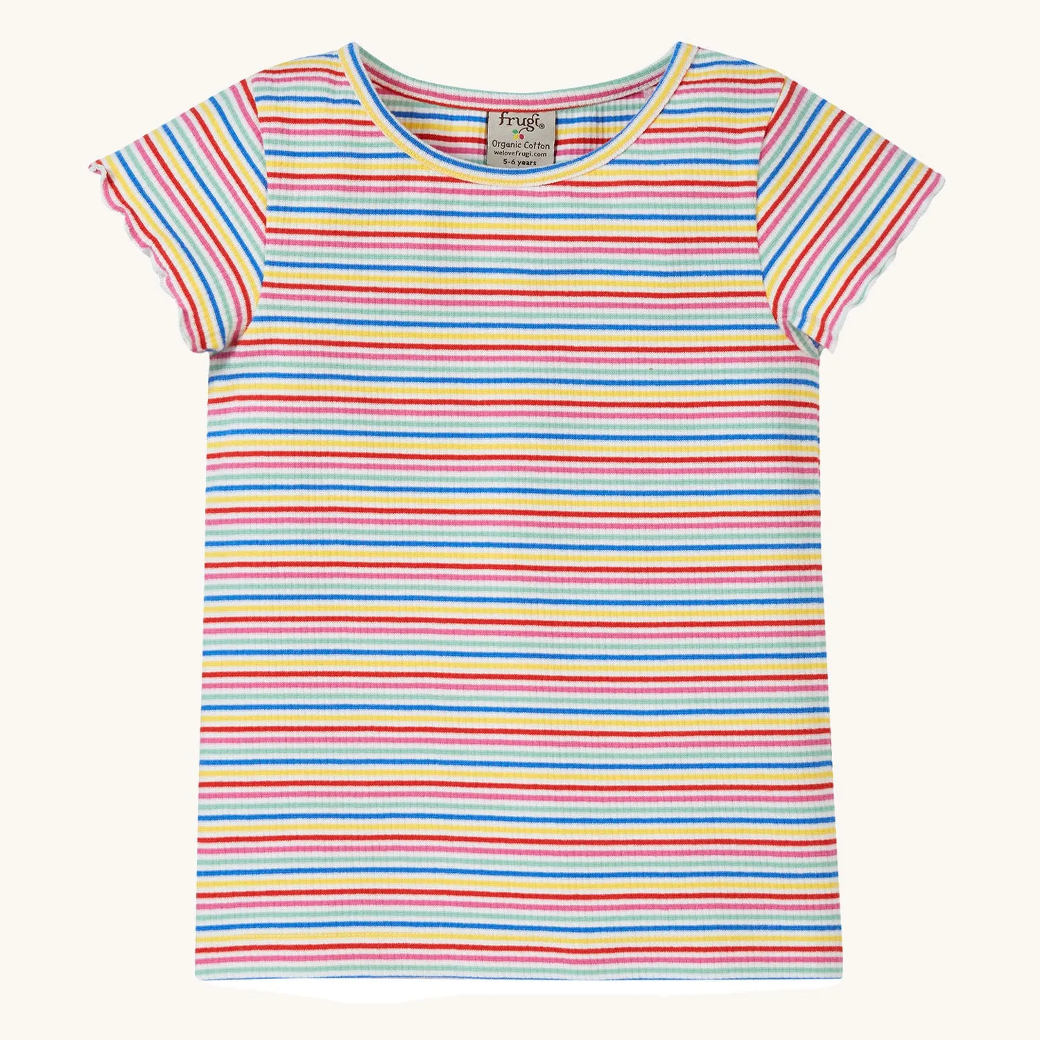 Frugi Lettuce Rib T-Shirt - Rainbow Stripe