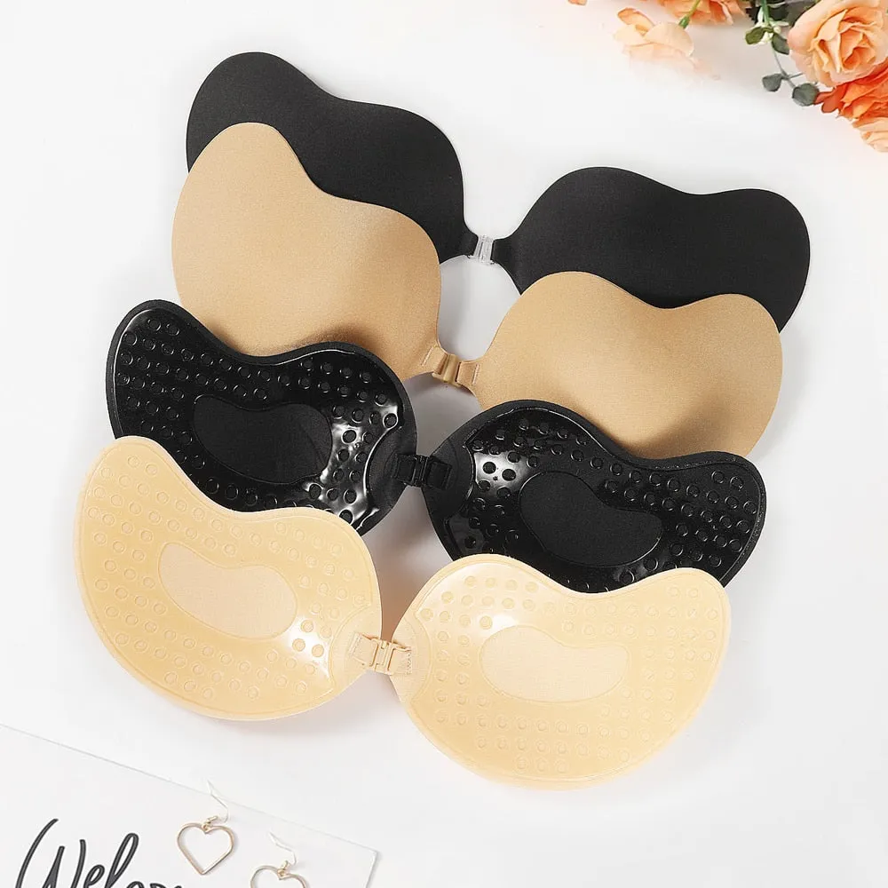 Invisible Push Up Bra Backless Strapless Bra Seamless Front Closure Bralette Underwear Women Self-Adhesive Silicone Sticky BH