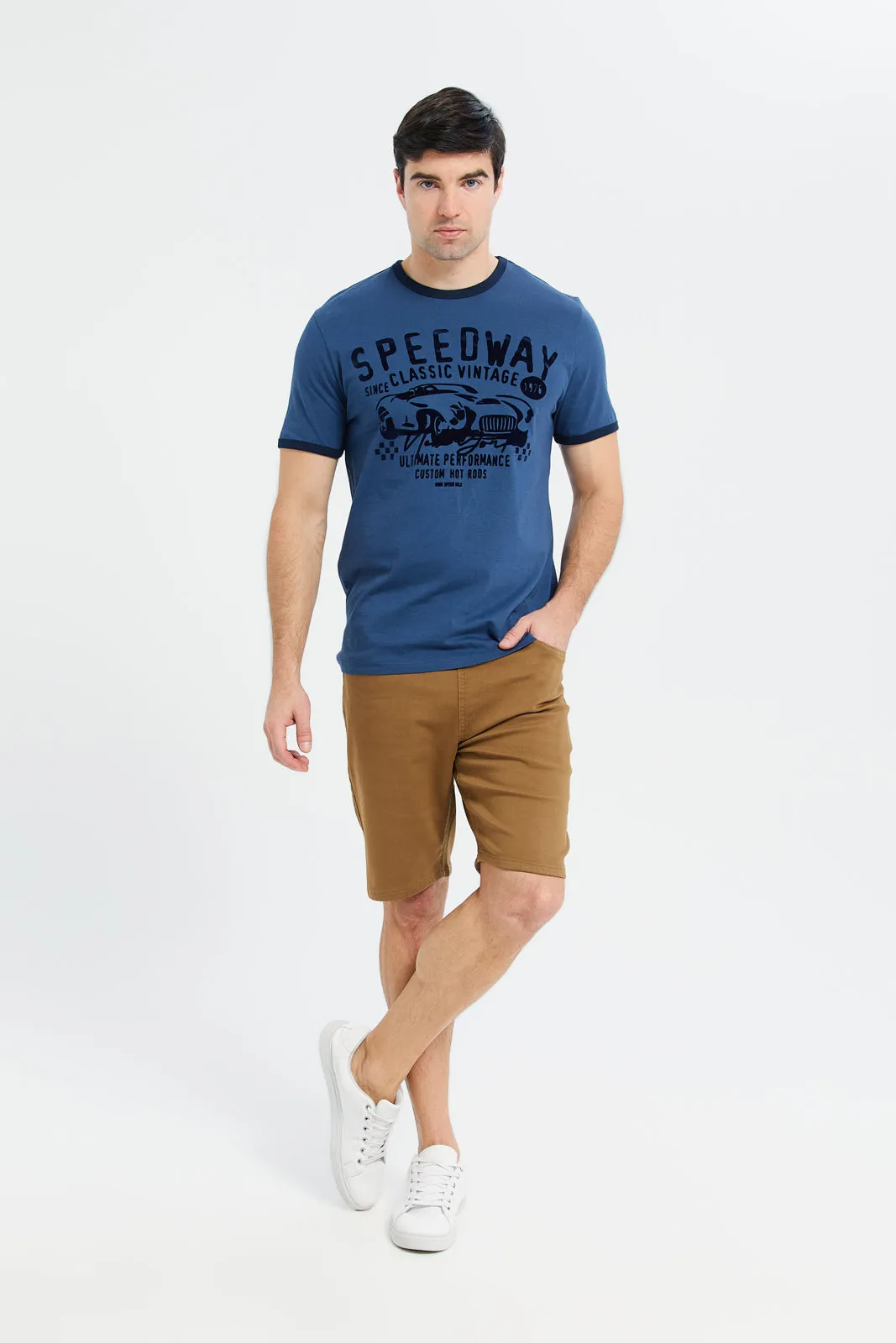Men Blue Ringer Print T-Shirt