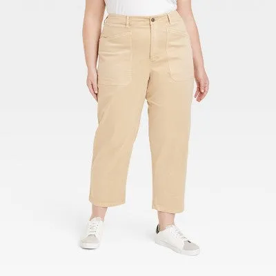 Open Box - Universal Thread Women's High-Rise Barrel Leg Cropped Pants Relaxed Loose Fit